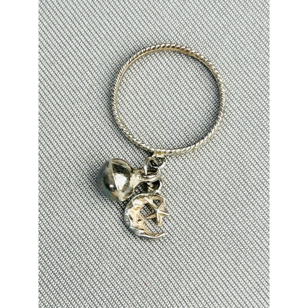 Sterling Silver Size 4.5 Delicate Ring With Moon & Star & Bell Charm .925
